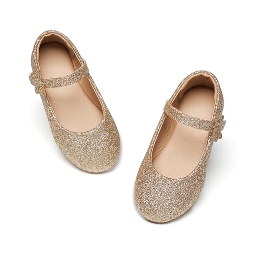Kiderence Kleine Kleinkind Mädchen Kleid Schuhe Ballerina Ballett Wohnungen Kinder Mary Janes （Gold 24） von Kiderence