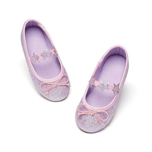 Kiderence Kleine Kleinkind Mädchen Kleid Schuhe Ballerina Ballett Wohnungen Kinder Mary Janes （Lila 23） von Kiderence