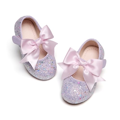 Kiderence Kleine Kleinkind Mädchen Kleid Schuhe Ballerina Ballett Wohnungen Kinder Mary Janes （Lila 28） von Kiderence