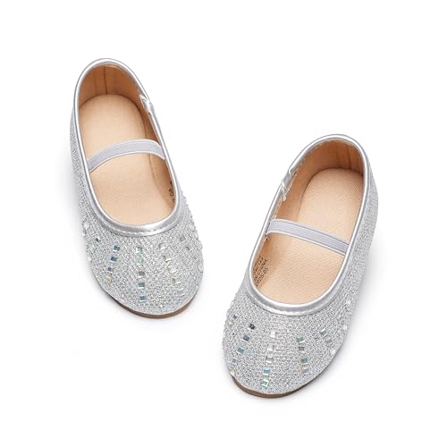 Kiderence Kleine Kleinkind Mädchen Kleid Schuhe Ballerina Ballett Wohnungen Kinder Mary Janes （Silber 24） von Kiderence