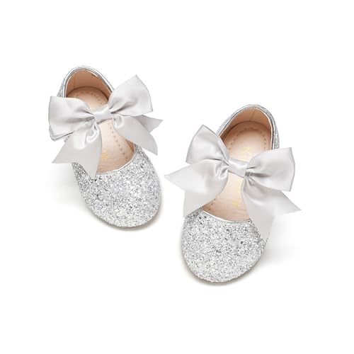 Kiderence Kleine Kleinkind Mädchen Kleid Schuhe Ballerina Ballett Wohnungen Kinder Mary Janes （Silber 29） von Kiderence