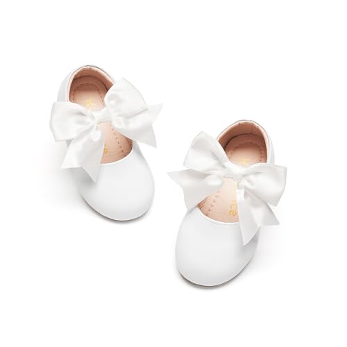 Kiderence Kleine Kleinkind Mädchen Kleid Schuhe Ballerina Ballett Wohnungen Kinder Mary Janes （Weiß 23） von Kiderence