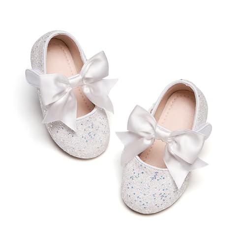Kiderence Kleine Kleinkind Mädchen Kleid Schuhe Ballerina Ballett Wohnungen Kinder Mary Janes （Weiß 26） von Kiderence