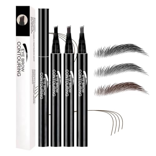 Augenbrauenstift Wasserfest, Wasserfester Langanhaltender Dark 4 Micro-fork Tip Brow Pencil Microblading für 3D Eyebrow Augen-Make-up (3pcs) von Kidmis