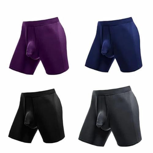 Kidmis 2023 Neueste Herren Boxershorts mit separatem Beutel, Boxershorts Herren Lang Bambus Rayon Atmungsaktiv Weich Männer Unterhosen mit Doppelter Beutel (4 Farben, 3XL) von Kidmis