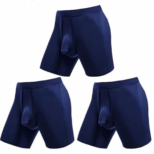 Kidmis 2023 Neueste Herren Boxershorts mit separatem Beutel, Boxershorts Herren Lang Bambus Rayon Atmungsaktiv Weich Männer Unterhosen mit Doppelter Beutel (Blau*3, 3XL) von Kidmis