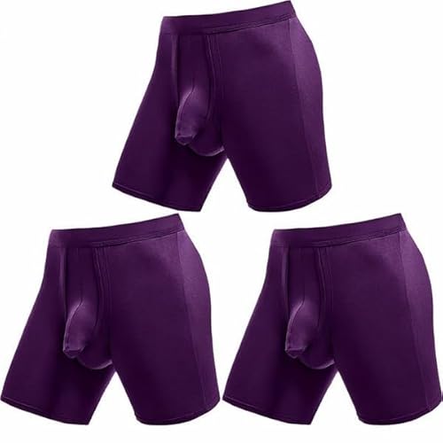 Kidmis 2023 Neueste Herren Boxershorts mit separatem Beutel, Boxershorts Herren Lang Bambus Rayon Atmungsaktiv Weich Männer Unterhosen mit Doppelter Beutel (Lila*3, XL) von Kidmis