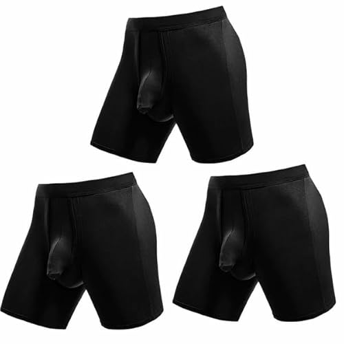 Kidmis 2023 Neueste Herren Boxershorts mit separatem Beutel, Boxershorts Herren Lang Bambus Rayon Atmungsaktiv Weich Männer Unterhosen mit Doppelter Beutel (Schwarz*3, 3XL) von Kidmis