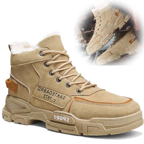 Kidmis Herren Leder Winterstiefel, Neu stiefel für Herren, Herren Schneestiefel Winter Wasserdicht Stiefeletten Warme Pelz (Khaki, Erwachsene, Herren, 39, Numerisch, EU Schuhgrößensystem, M) von Kidmis