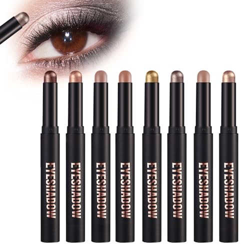 Wasserfester Glitzer Lidschatten stift Make up Stift, 8 Farben Highlighter Lidschatten Wasserfester Glitzer Lidschatten Eyeliner Stift, Lidschatten Palette Crayon Lidschattenstift Shimmer Cream (B#) von Kidmis