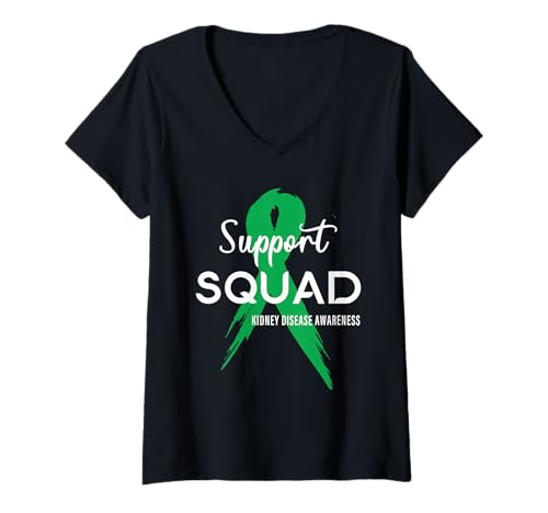 Damen Green Ribbon Support Squad für Nierenerkrankungen T-Shirt mit V-Ausschnitt Damen Green Ribbon Support Squad für Nierenerkrankungen T-Shirt mit V-Ausschnitt von Kidney Disease Awareness Gift Shirts