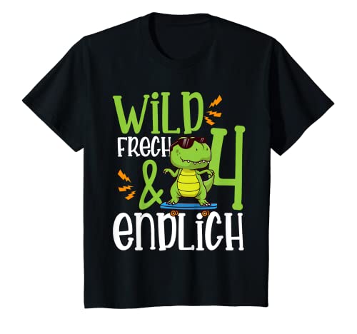 Kinder Wild Frech & endlich 4 vierter Geburtstag T-Shirt Kinder Wild Frech & endlich 4 vierter Geburtstag T-Shirt von Kidolix Geburtagsshirts Junge Dino