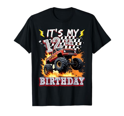 12 Year Old Boys Monster Truck It's My 12th Birthday Party T-Shirt von Kids 12th Birthday Monster Truck Outfit