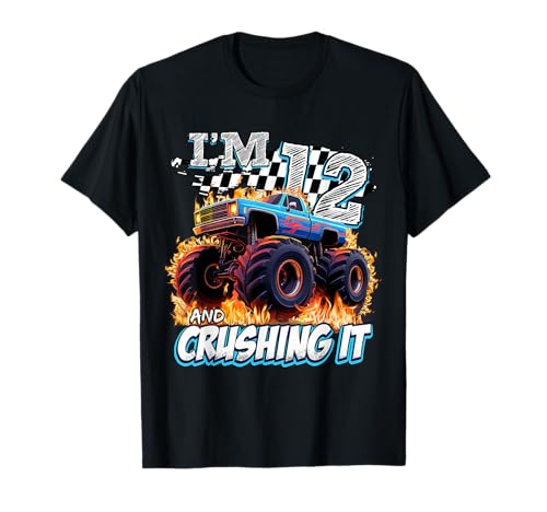 12 Year Old Boys Monster Truck It's My 12th Birthday Party T-Shirt von Kids 12th Birthday Monster Truck Outfit