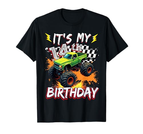 14 Year Old Boys Monster Truck It's My 14th Birthday Party T-Shirt von Kids 14th Birthday Monster Truck Outfit
