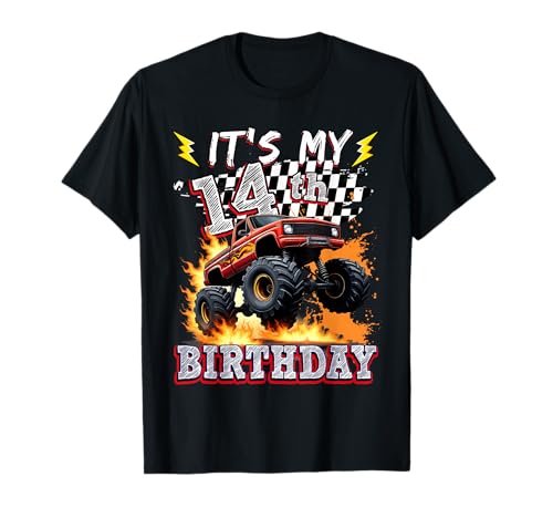 14 Year Old Boys Monster Truck It's My 14th Birthday Party T-Shirt von Kids 14th Birthday Monster Truck Outfit