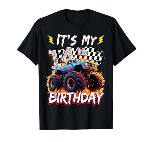 14 Year Old Boys Monster Truck It's My 14th Birthday Party T-Shirt von Kids 14th Birthday Monster Truck Outfit