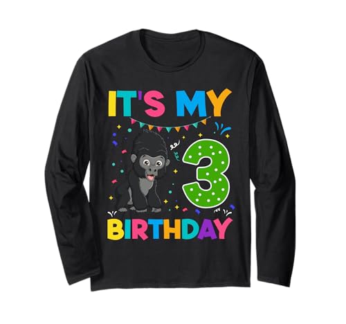 Kinder 3. Geburtstag Gorilla 3 Jahre alt Jungen Mädchen Zoo Dschungel Langarmshirt von Kids 3rd Birthday Gorilla 3 years old Boy Girls
