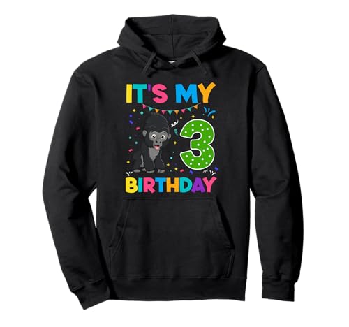 Kinder 3. Geburtstag Gorilla 3 Jahre alt Jungen Mädchen Zoo Dschungel Pullover Hoodie von Kids 3rd Birthday Gorilla 3 years old Boy Girls
