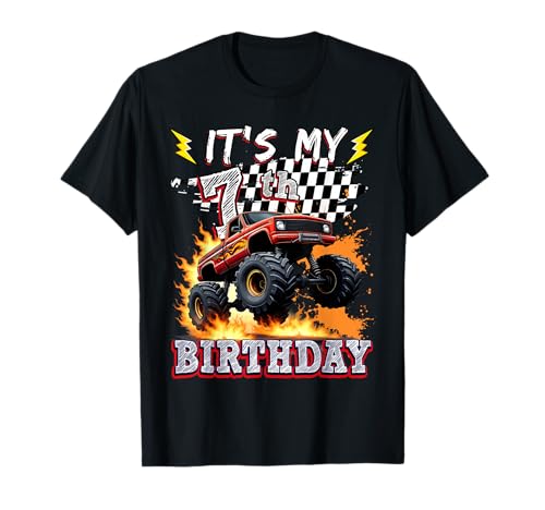 7 Year Old Boys Monster Truck It's My 7th Birthday Party T-Shirt von Kids 7th Birthday Monster Truck Outfit
