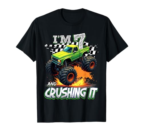 7 Year Old Boys Monster Truck It's My 7th Birthday Party T-Shirt von Kids 7th Birthday Monster Truck Outfit