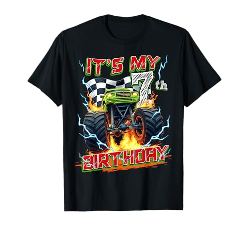 7 Year Old Boys Monster Truck It's My 7th Birthday Party T-Shirt von Kids 7th Birthday Monster Truck Outfit