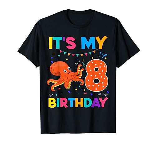 Kinder ab 8 Jahren, Kid Boy, 8. Geburtstag, Oktopus-Party, Geburtstag, Geburtstag T-Shirt von Kids 8 years old Kid Boy 8th Birthday Octopus