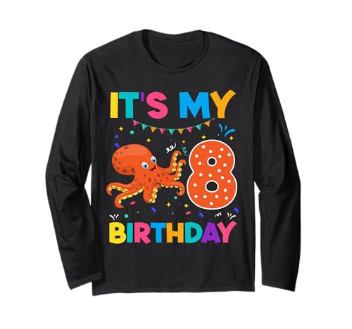 Oktopus-Party zum 8. Geburtstag für Kinder, 8 Jahre, Junge, B-Tag Langarmshirt von Kids 8 years old Kid Boy 8th Birthday Octopus