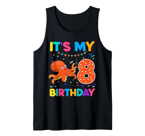 Oktopus-Party zum 8. Geburtstag für Kinder, 8 Jahre, Junge, B-Tag Tank Top von Kids 8 years old Kid Boy 8th Birthday Octopus