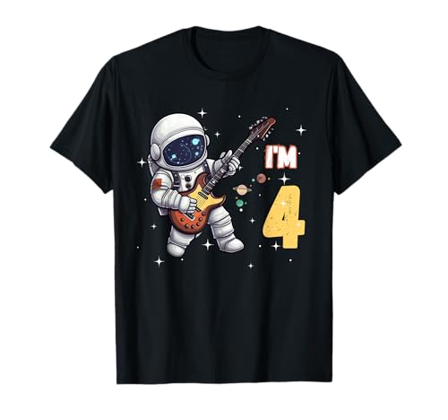 Astronaut zum 4. Geburtstag für Kinder, spielt Gitarre, 4 Jahre alt T-Shirt von Kids Astronaut Playing Guitar Birthday