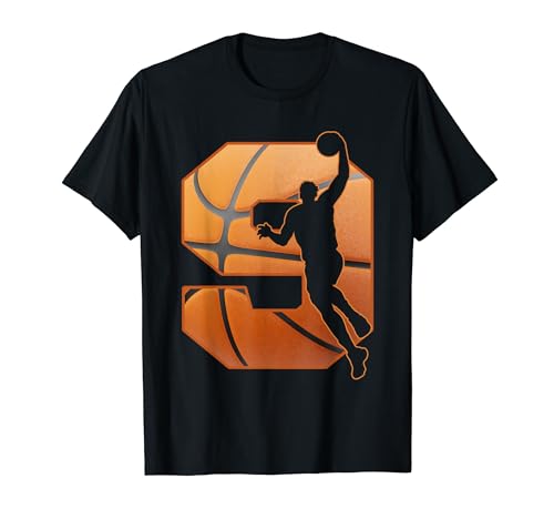 Kinder 9 Jahre alt 9. Basketball Geburtstag Party Thema Jungen Mädchen T-Shirt von Kids Birthday Basketball Birthday Slam Dunk Themed