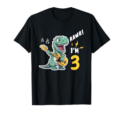 Dinosaurier T-Rex spielt Gitarre Kinder 3. Geburtstag 3 Jahre alt T-Shirt Dinosaurier T-Rex spielt Gitarre Kinder 3. Geburtstag 3 Jahre alt T-Shirt von Kids Birthday Dinosaur T-Rex Playing Guitar