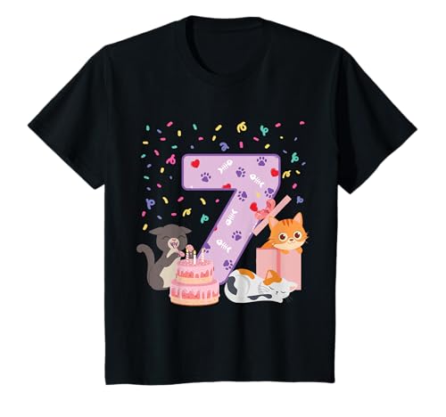 7. Geburtstag Mädchen süße Katze Outfit 7 Jahre alt Geburtstagsparty T-Shirt 7. Geburtstag Mädchen süße Katze Outfit 7 Jahre alt Geburtstagsparty T-Shirt von Kids Birthday Fashion Cat Kitten gifts for girls