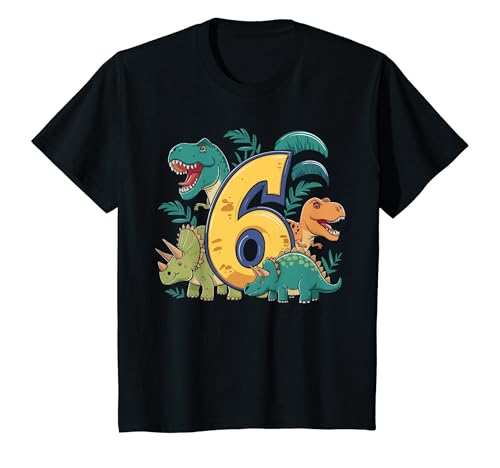 Kinder 6. Geburtstag 6 Jahre Junge T Rex Dinosaurier Dino T-Shirt Kinder 6. Geburtstag 6 Jahre Junge T Rex Dinosaurier Dino T-Shirt von Kids Birthday Shirt Apparel Store Co.