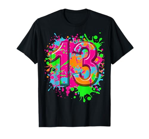 Farbspritzer T-Shirt zum 13. Geburtstag, Kinder, Mädchen, Jungen, 13 Jahre T-Shirt von Kids Birthday Shirts, Happy Birthday Family Wear