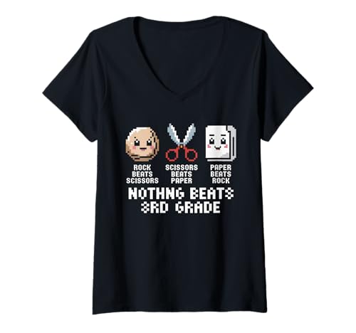 Damen Funny Rock Paper Scissors Teacher Nothing Beats 3rd Grade T-Shirt mit V-Ausschnitt Damen Funny Rock Paper Scissors Teacher Nothing Beats 3rd Grade T-Shirt mit V-Ausschnitt von Kids Boy Girls Back to School Students Third Grade