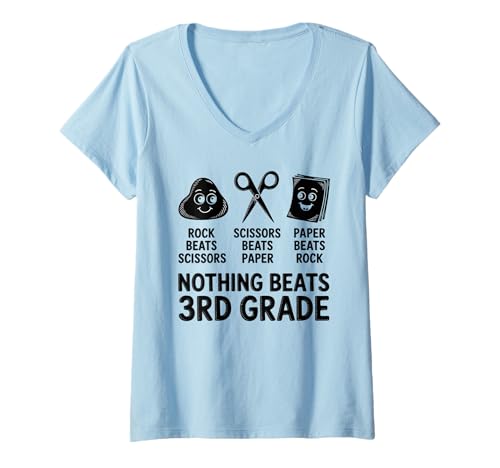 Damen Funny Rock Paper Scissors Teacher Nothing Beats 3rd Grade T-Shirt mit V-Ausschnitt Damen Funny Rock Paper Scissors Teacher Nothing Beats 3rd Grade T-Shirt mit V-Ausschnitt von Kids Boy Girls Back to School Students Third Grade