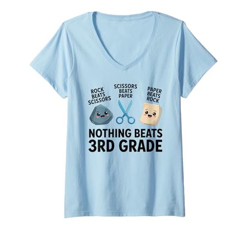 Damen Funny Rock Paper Scissors Teacher Nothing Beats 3rd Grade T-Shirt mit V-Ausschnitt Damen Funny Rock Paper Scissors Teacher Nothing Beats 3rd Grade T-Shirt mit V-Ausschnitt von Kids Boy Girls Back to School Students Third Grade
