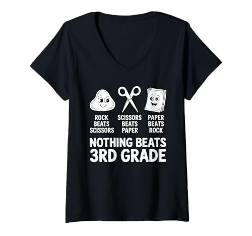 Damen Funny Rock Paper Scissors Teacher Nothing Beats 3rd Grade T-Shirt mit V-Ausschnitt Damen Funny Rock Paper Scissors Teacher Nothing Beats 3rd Grade T-Shirt mit V-Ausschnitt von Kids Boy Girls Back to School Students Third Grade