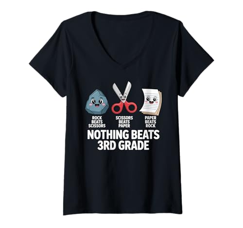 Damen Funny Rock Paper Scissors Teacher Nothing Beats 3rd Grade T-Shirt mit V-Ausschnitt Damen Funny Rock Paper Scissors Teacher Nothing Beats 3rd Grade T-Shirt mit V-Ausschnitt von Kids Boy Girls Back to School Students Third Grade