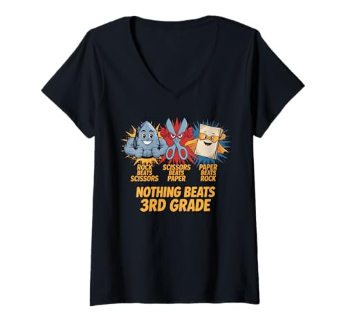 Damen Funny Rock Paper Scissors Teacher Nothing Beats 3rd Grade T-Shirt mit V-Ausschnitt Damen Funny Rock Paper Scissors Teacher Nothing Beats 3rd Grade T-Shirt mit V-Ausschnitt von Kids Boy Girls Back to School Students Third Grade