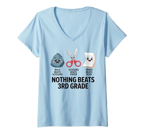 Damen Funny Rock Paper Scissors Teacher Nothing Beats 3rd Grade T-Shirt mit V-Ausschnitt Damen Funny Rock Paper Scissors Teacher Nothing Beats 3rd Grade T-Shirt mit V-Ausschnitt von Kids Boy Girls Back to School Students Third Grade