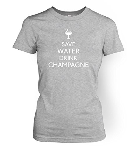 Damen T-Shirt Save Water Drink Champagne Gr. Medium, Grau - Sport Grey von Kids Clothing By Big Mouth