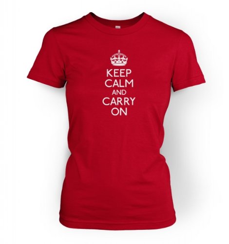 Keep Calm And Carry On Damen-T-Shirt Gr. Large, rot von Kids Clothing By Big Mouth