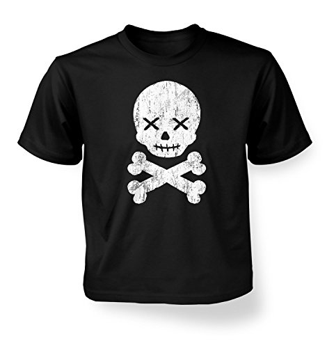 Kinder-T-Shirt mit Totenkopf und Knochen, Weiß Gr. 12-13 Jahre, Schwarz von Kids Clothing By Big Mouth