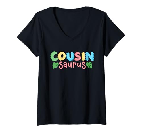 Damen Cousin Saurus Kinder Dinosaurier Geburtstag Party Familie Matching T-Shirt mit V-Ausschnitt Damen Cousin Saurus Kinder Dinosaurier Geburtstag Party Familie Matching T-Shirt mit V-Ausschnitt von Kids Dinosaur Birthday Party Squad Outfit