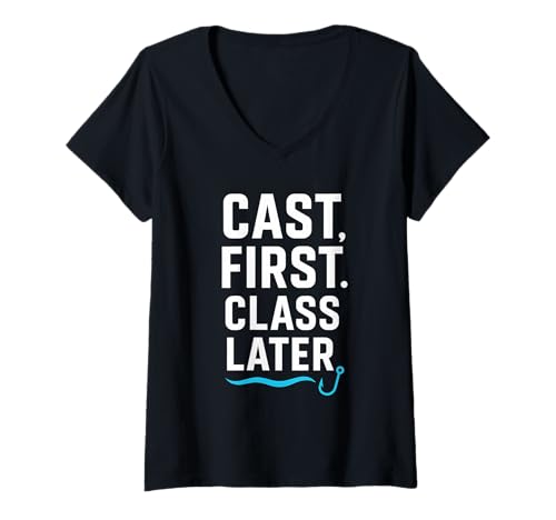 Damen Funny Fishing Kid: Erste Klasse später T-Shirt mit V-Ausschnitt Damen Funny Fishing Kid: Erste Klasse später T-Shirt mit V-Ausschnitt von Kids Fishing Humor Outfits