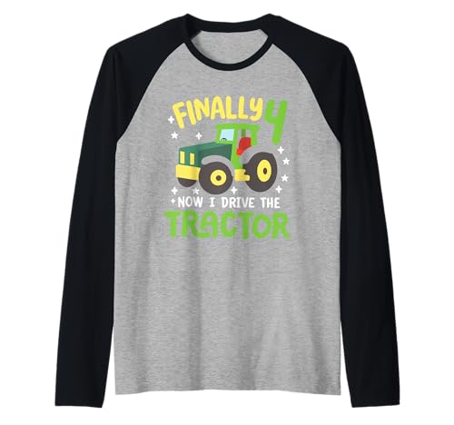 Kids Finally 4 Years Old Drive Traktor 4. Geburtstag Jungen Raglan von Kids Fun Tractor Birthday Party Outfit Gifts