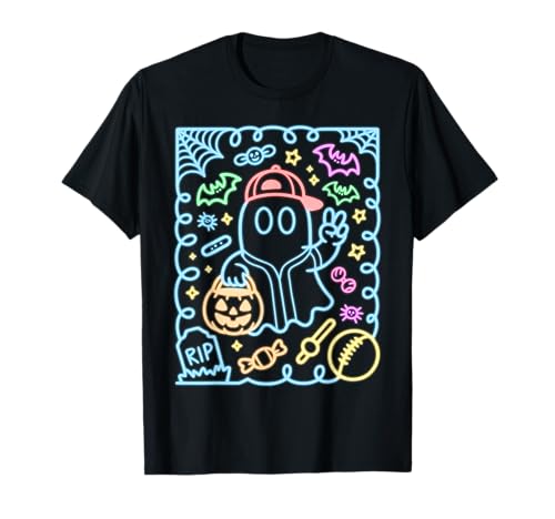 Niedliches Halloween-Schild für Kinder, Jungen, Blauer Geist, Peace Out, Baseball T-Shirt von Kids Halloween Shirt Company LLC
