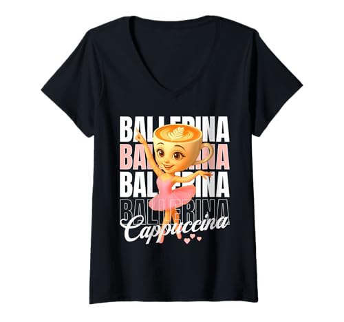 Damen Ballerina Cappucina T-Shirt mit V-Ausschnitt von Kids Internet Meme